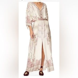 CAMILLA *Golden Age* cream silk art deco inspired maxi dress w split pockets S